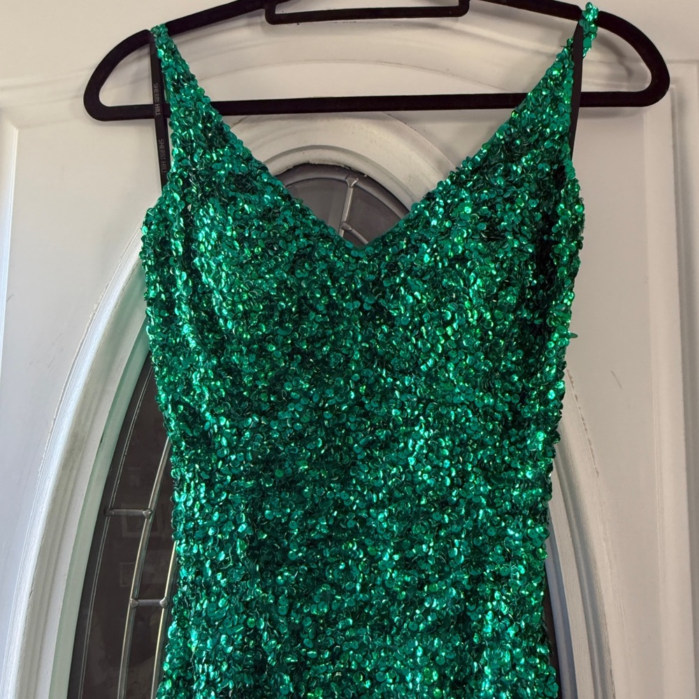 Sherri Hill Strapless Green Sequin Dress